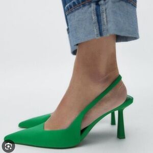 Zara Vibrant Green Slingback Heels